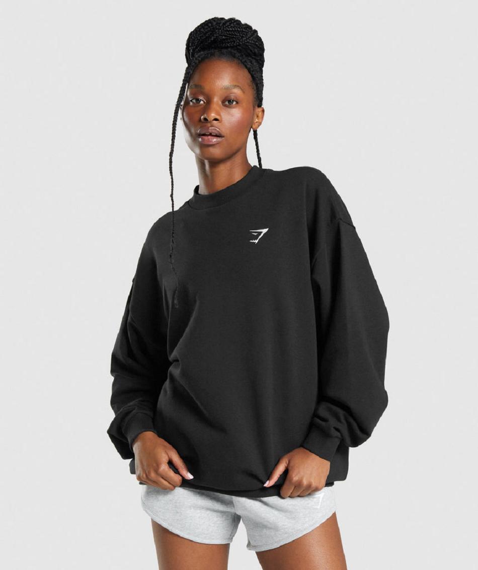 Correr Con Capucha Gymshark Entrenamiento Oversized Sweatshirt Mujer Negras | CO 2612QMA